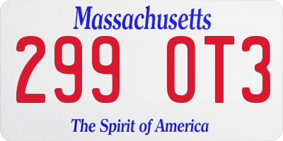 MA license plate 299OT3
