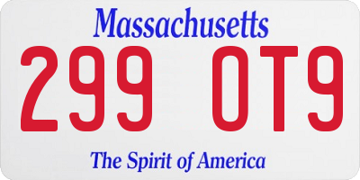 MA license plate 299OT9