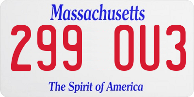 MA license plate 299OU3