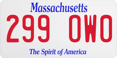 MA license plate 299OW0