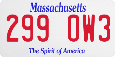MA license plate 299OW3