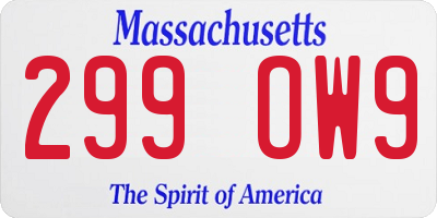 MA license plate 299OW9