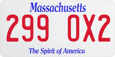 MA license plate 299OX2
