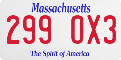 MA license plate 299OX3