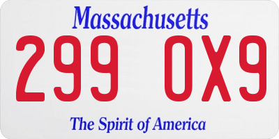 MA license plate 299OX9