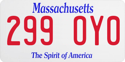 MA license plate 299OY0