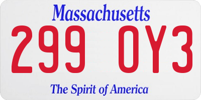 MA license plate 299OY3