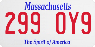 MA license plate 299OY9