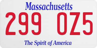 MA license plate 299OZ5