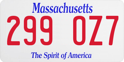 MA license plate 299OZ7
