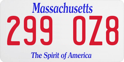 MA license plate 299OZ8