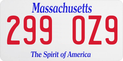MA license plate 299OZ9