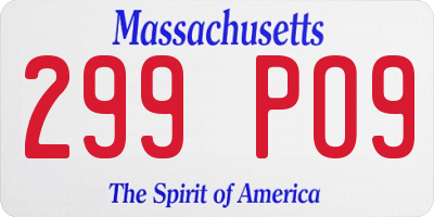 MA license plate 299PO9