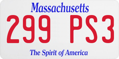 MA license plate 299PS3