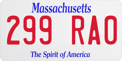 MA license plate 299RA0