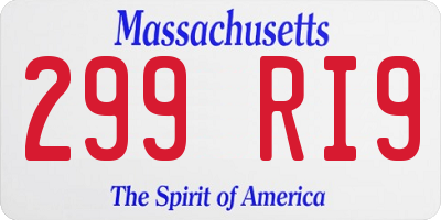 MA license plate 299RI9