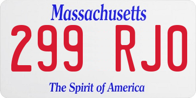 MA license plate 299RJ0