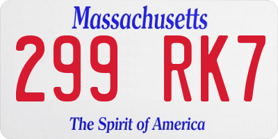 MA license plate 299RK7