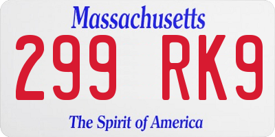 MA license plate 299RK9