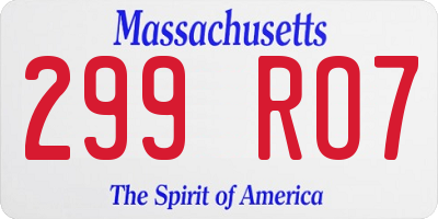 MA license plate 299RO7
