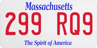 MA license plate 299RQ9