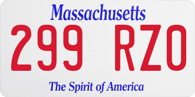 MA license plate 299RZ0