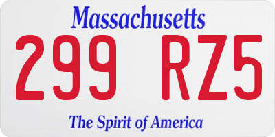 MA license plate 299RZ5