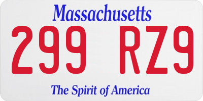 MA license plate 299RZ9