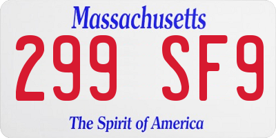 MA license plate 299SF9