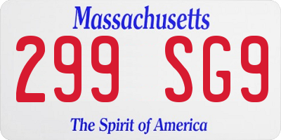 MA license plate 299SG9