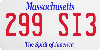 MA license plate 299SI3