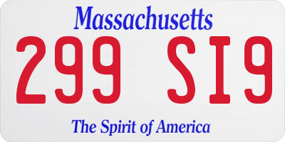 MA license plate 299SI9