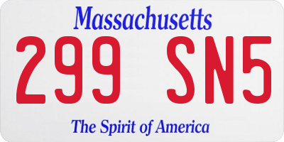 MA license plate 299SN5