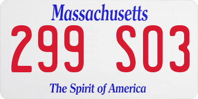 MA license plate 299SO3