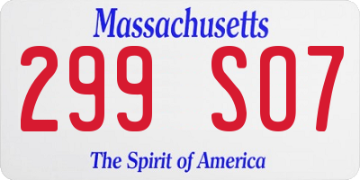 MA license plate 299SO7