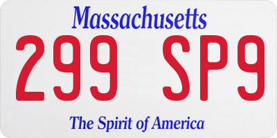MA license plate 299SP9