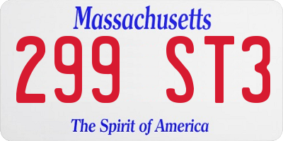 MA license plate 299ST3