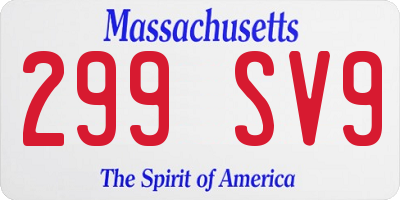 MA license plate 299SV9