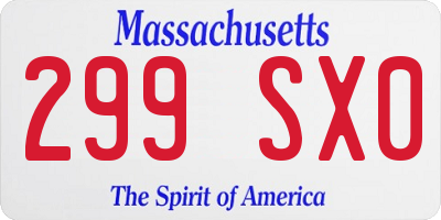 MA license plate 299SX0
