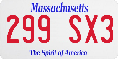 MA license plate 299SX3