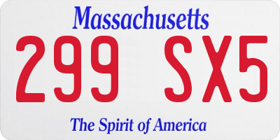 MA license plate 299SX5