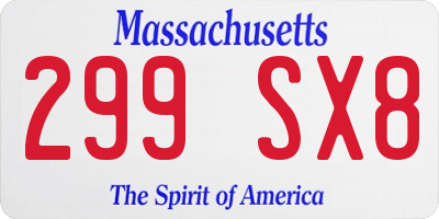 MA license plate 299SX8