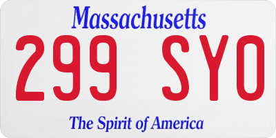 MA license plate 299SY0