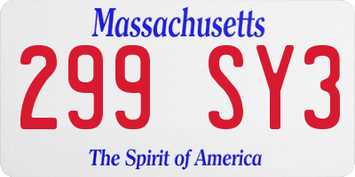 MA license plate 299SY3
