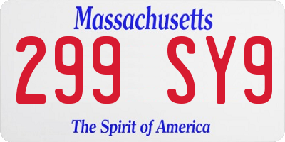 MA license plate 299SY9
