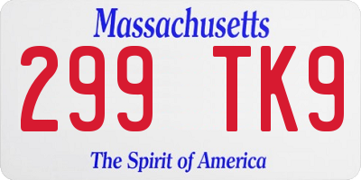 MA license plate 299TK9
