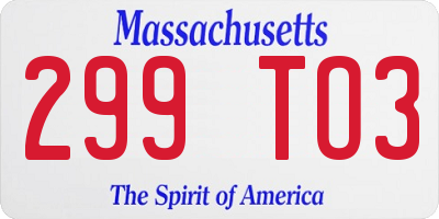 MA license plate 299TO3