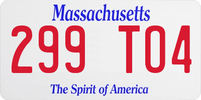 MA license plate 299TO4