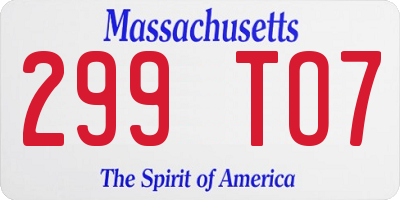 MA license plate 299TO7