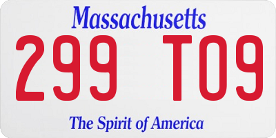 MA license plate 299TO9